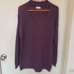 No Comment Women's Sz L Sweater Gigi Choker V-Neck Burgundy Long Sleeve EUC